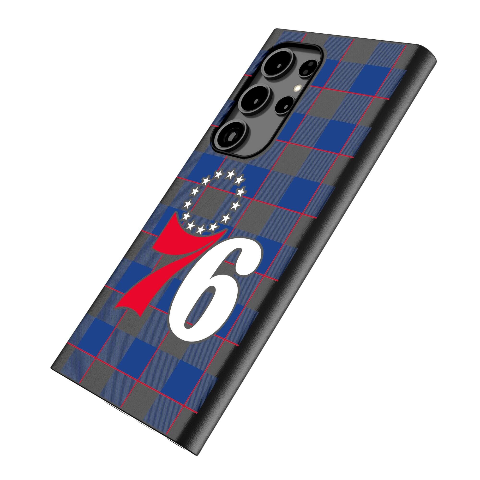 Alt View 1. Keyscaper - Philadelphia 76ers Plaid Galaxy Magnetic Bump Case - S24 - Black.