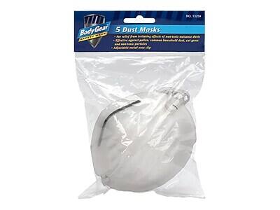 Body Gear  
5 Dust Masks  
NO. 13259  

- For wildfowl hunting or non-toxic game  
- Effective against pollen, common household dust, and non-toxic particles  
- Adjustable metal nose clip
