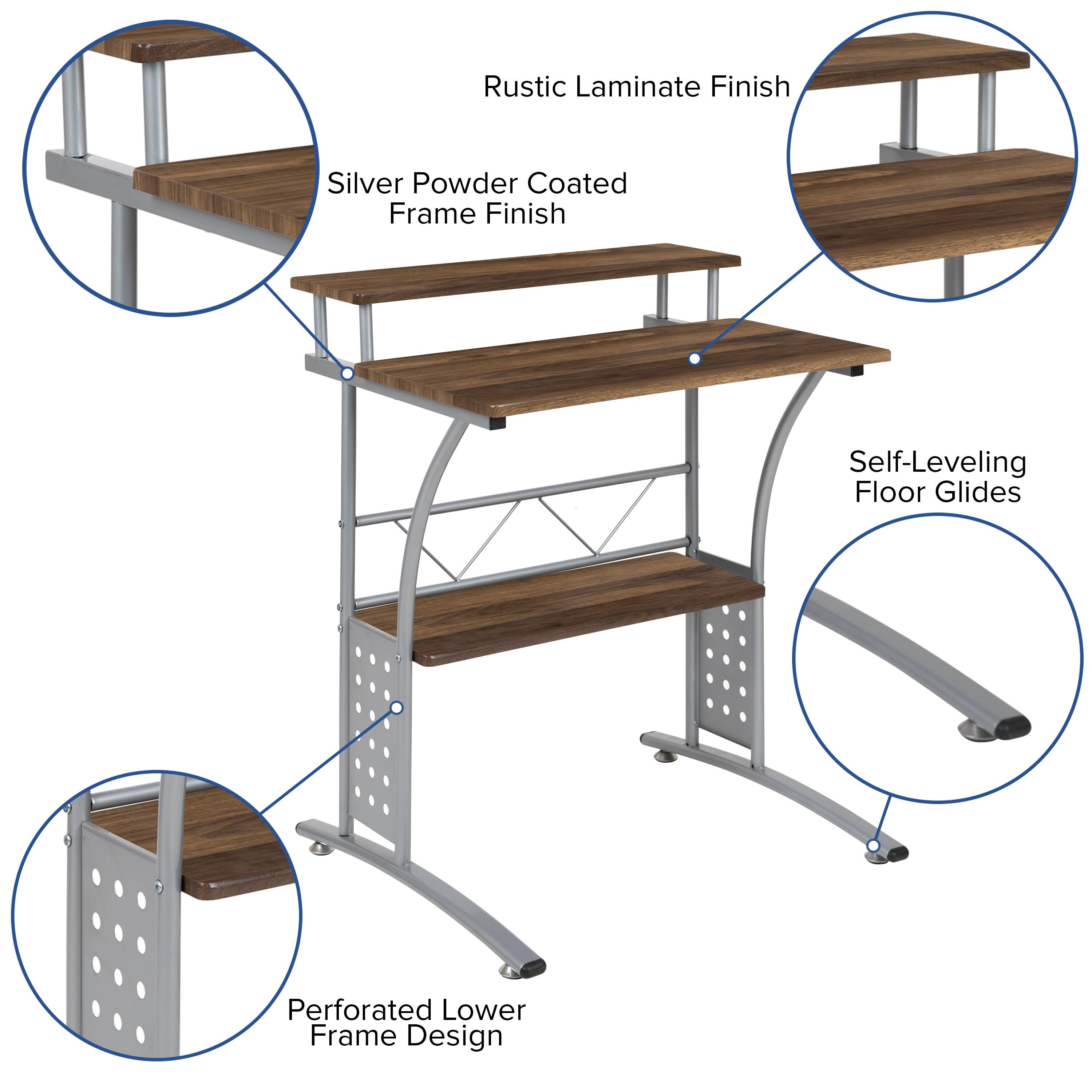Rustic Laminate Finish  
Silver Powder Coated Frame Finish  
Self-Leveling Floor Glides  
Perforated Lower Frame Design
