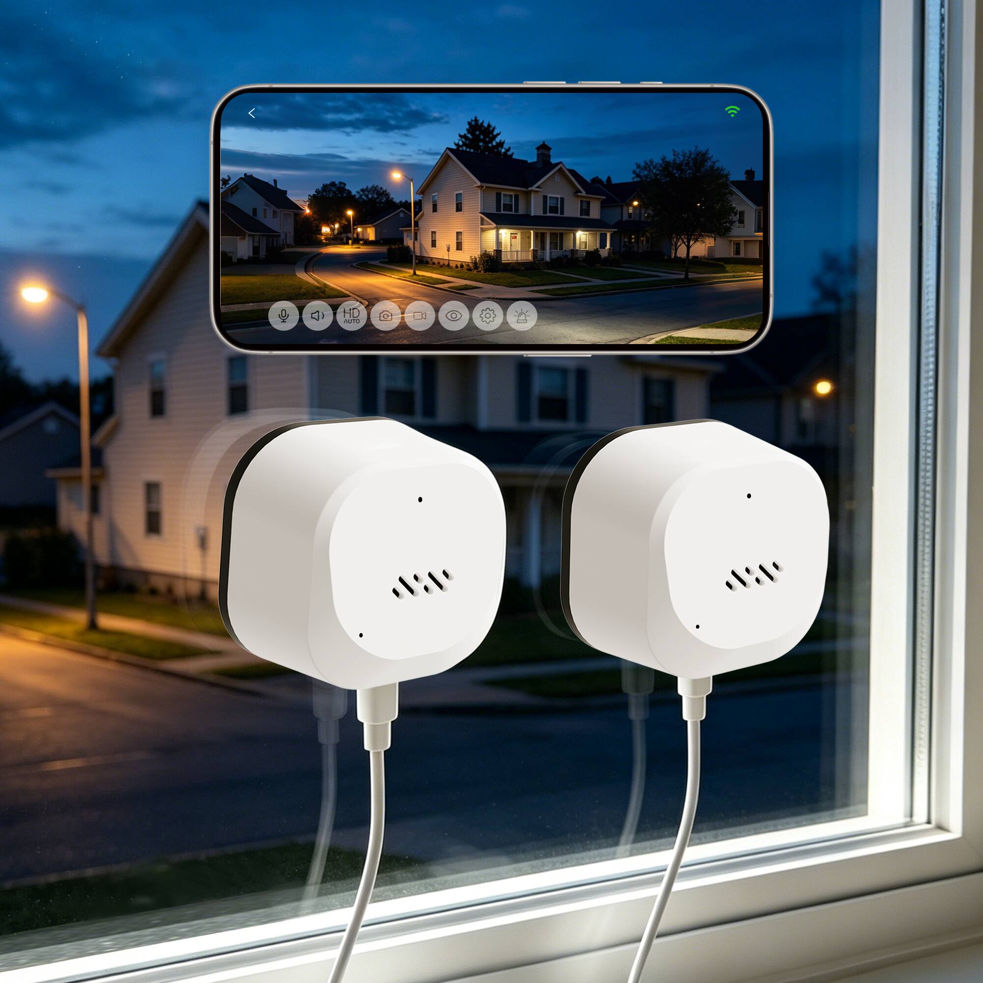 Alt View 4. Parrot Uncle - 2K Window Camera Support 256GB WiFi Indoor Cameras for Home Security with Color Night Vision-Double Peices - White.