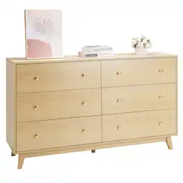 VEVOR - 6 Drawer Dresser, Wooden Chest of Drawers with Sliding with Anti-tip Device, Modern Minimalist Dresser Chest - Light Wood