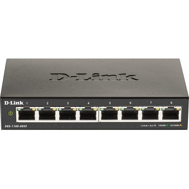 D-Link - DGS-1100-08V2 Ethernet Switch - 8 Ports - Manageable - 2 Layer Supported - 4.94 W Power Consumption - Twisted - Unknown