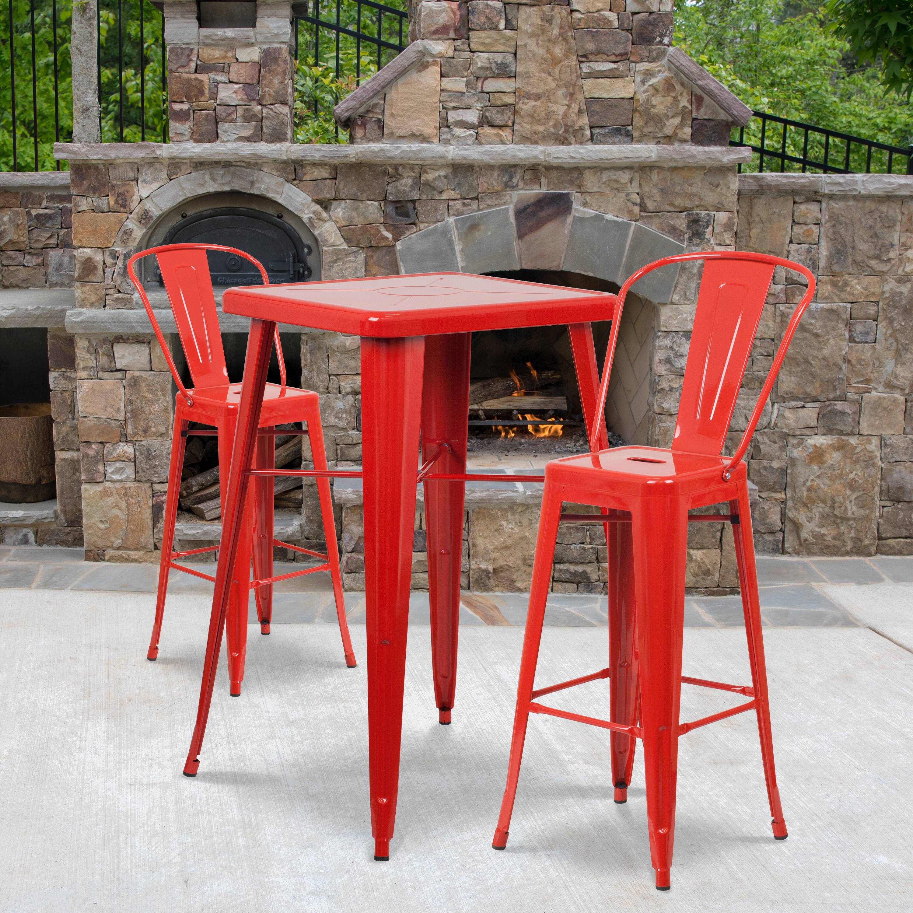 Alt View 2. Emma + Oliver - Commercial Grade 4 Pack 30" High Metal Indoor-Outdoor Barstool with Back - Red.