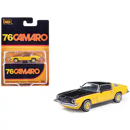 1976 Chevrolet Camaro Rally Sport Black and Yellow with Red Stripes 1/64 Diecast Model Car by IXO Models