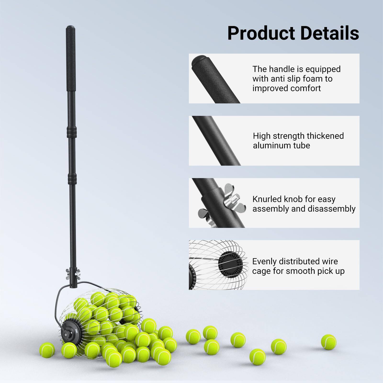 Product Details

- The handle is equipped with anti-slip foam to improve comfort
- High strength thickened aluminum tube
- Knurled knob for easy assembly and disassembly
- Evenly distributed wire cage for smooth pick up