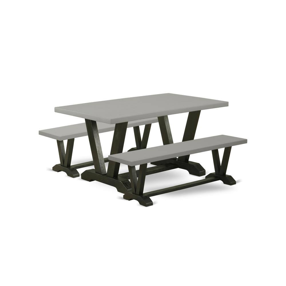 Left. East West Furniture - East West Furniture V2-696 3 Piece Kitchen Set - 1 Cement Dining Table and 2 Kitchen Table Bench - Reliable and Sturdy - Multi-Color.