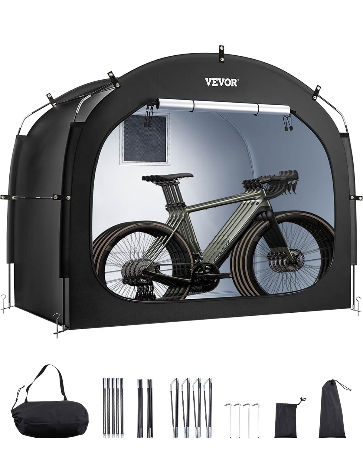 VEVOR - Bike Storage Tent,4 to 5 Bikes with Ventilated Window,Waterproof Easy-to-Install Bike Tent with High Strength Fiberglass - Black