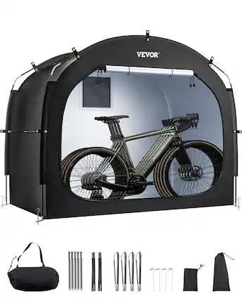 Front. VEVOR - Bike Storage Tent,4 to 5 Bikes with Ventilated Window,Waterproof Easy-to-Install Bike Tent with High Strength Fiberglass - Black.