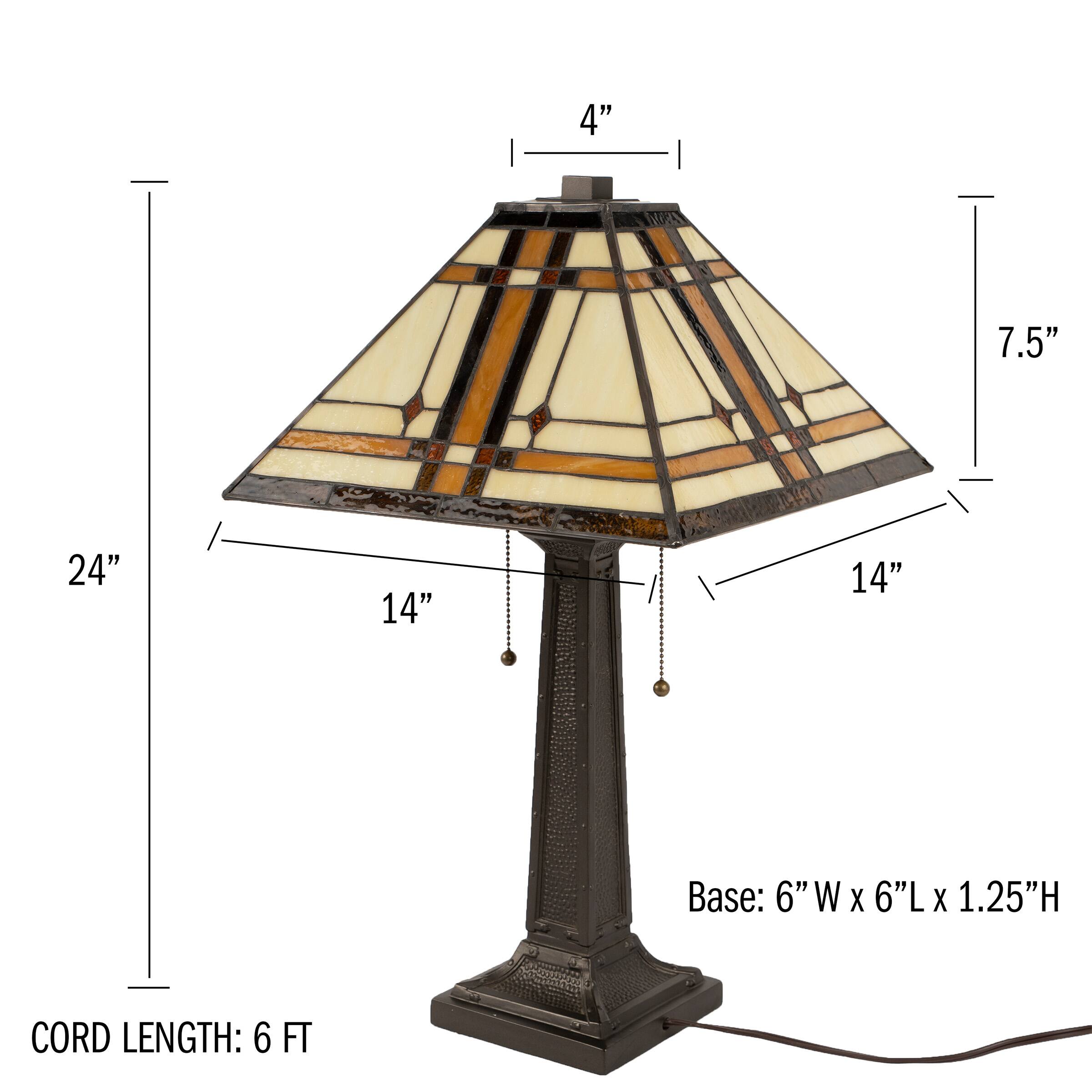 - **Dimensions:**
  - Height: 24"
  - Width: 14"
  - Depth: 14"
  - Top Diameter: 7.5"
  - Top Height: 4"

- **Base:**
  - Width: 6"
  - Length: 6"
  - Height: 1.25"

- **Cord Length:**
  - 6 FT