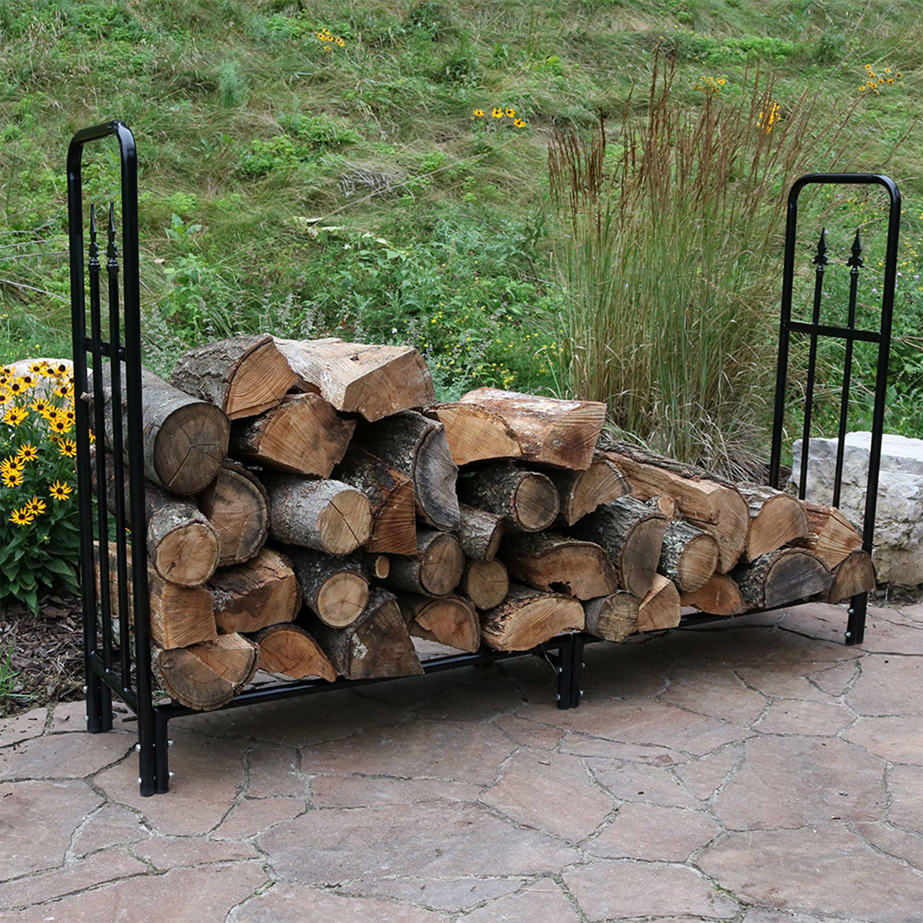 Alt View 5. Sunnydaze - 6 ft Decorative Steel Firewood Log Rack - Black.