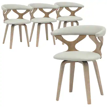 Front. LeisureMod - Klyne 4-PCS 360 Swivel Dining Chair - Leather Upholstered Wood Accent Chair - Washed Walnut/Light Grey.