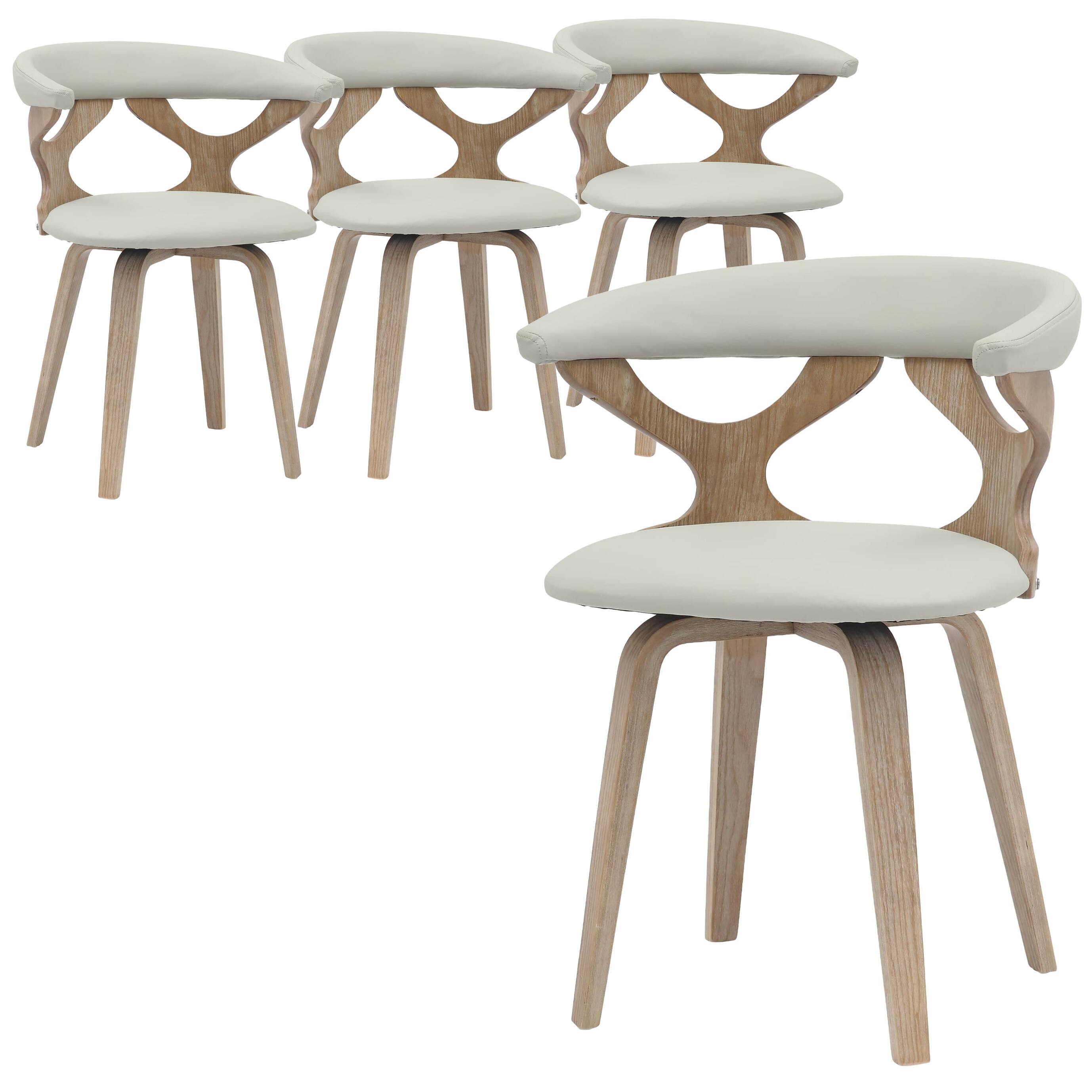 Front. LeisureMod - Klyne 4-PCS 360 Swivel Dining Chair - Leather Upholstered Wood Accent Chair - Washed Walnut/Light Grey.