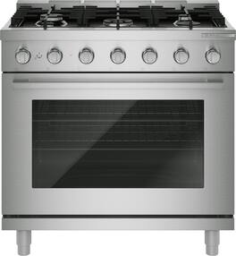 Bosch - 500 Series 36 in. Wide 3.2 Cu. Ft. Industrial Style Dual Fuel True Convection Range with 5 Burners - Stainless Steel