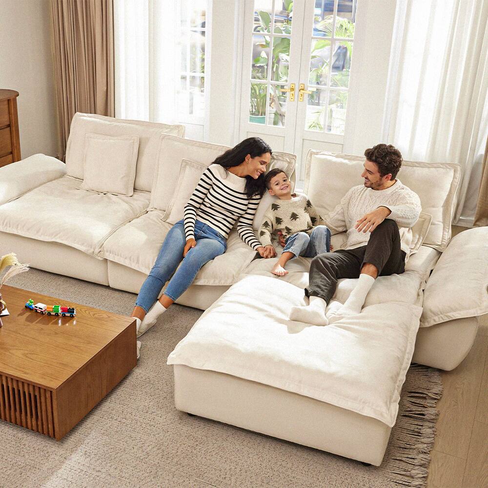 Alt View 1. POVISON - 141.73" Sailboat Deep Sofa Stain Resistant Cozy Couch with Adjustable Backrest - Brown Suede Fabric.