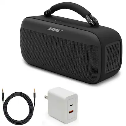 Front. Bose - Bose SoundLink Max Bluetooth Speaker Bundle with Aux Cable, Fast Charger - Portable (Black) - Black.