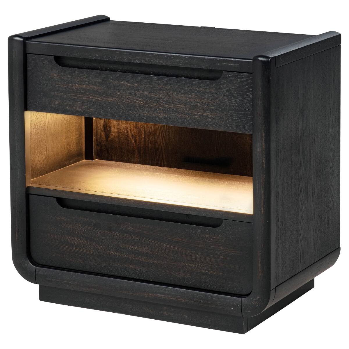 Left. Loheer - Loheer Burnished Black Two Drawer LED Nightstand with USB-A and USB-C Ports - Burnished Black.