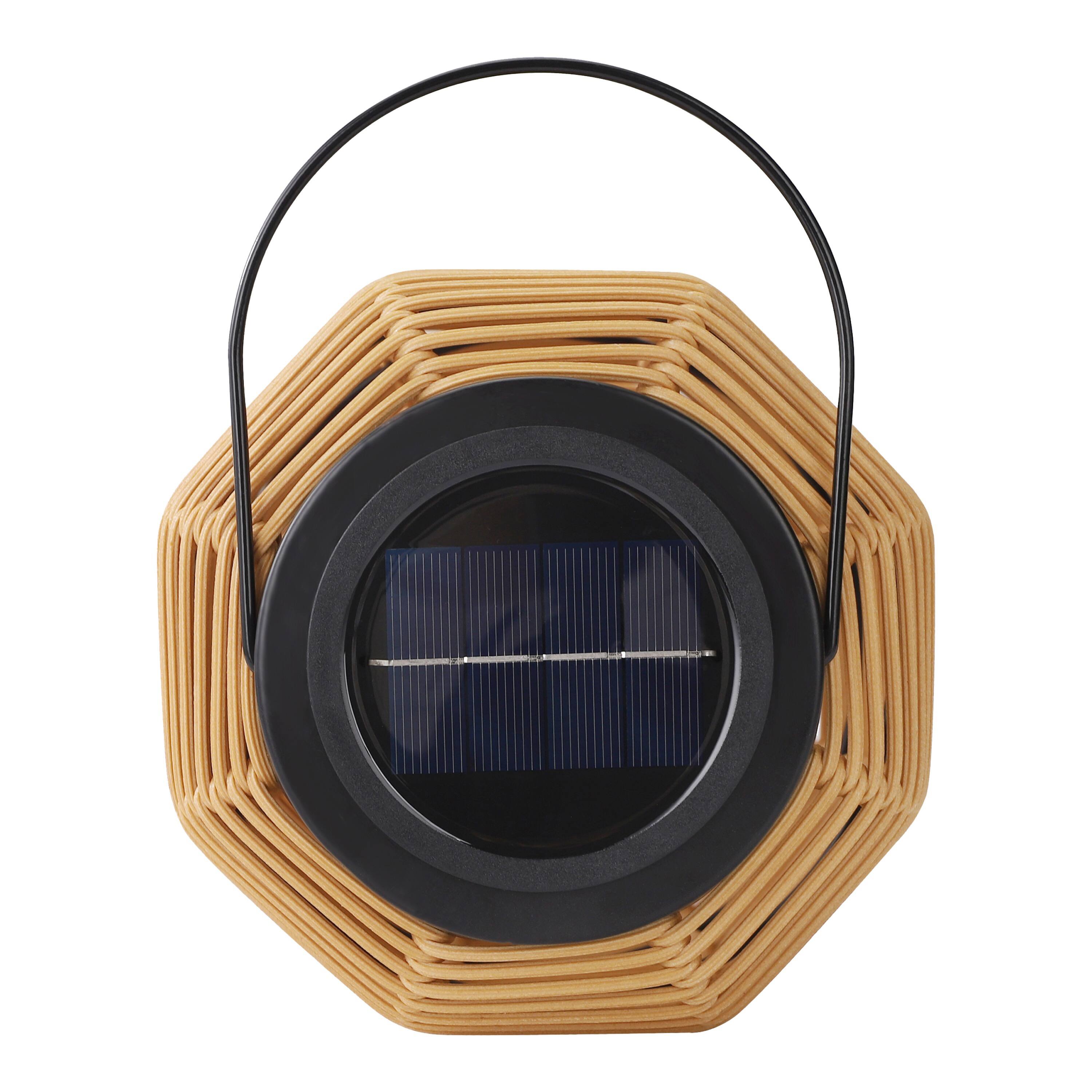 Alt View 6. Techko - Outdoor Solar Rattan-Style Medium LED Lantern with Handle.