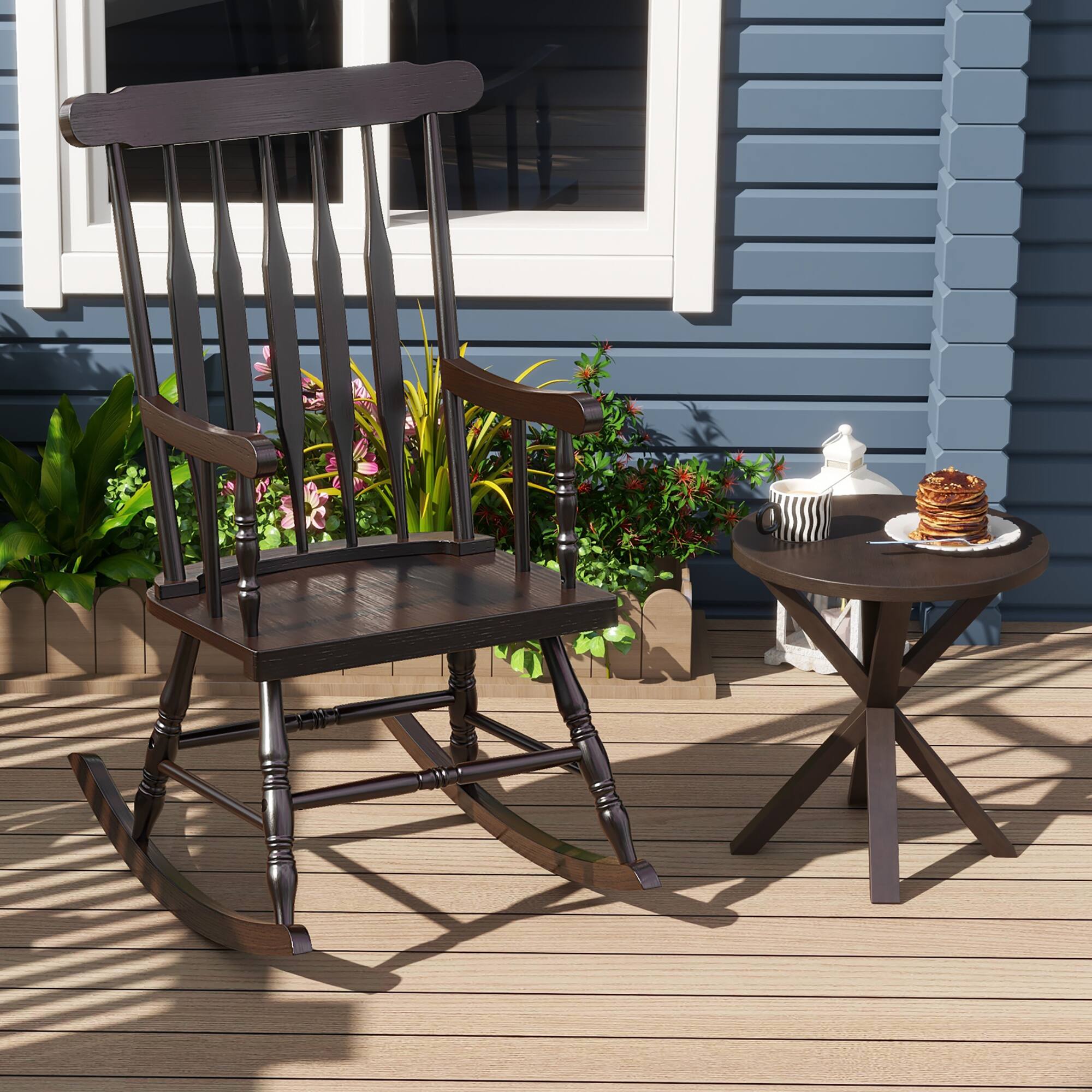 Alt View 6. Gymax - Gymax 2PCS Wooden Rocking Chair Single Rocker Indoor Garden Patio Yard Coffee - Coffee.