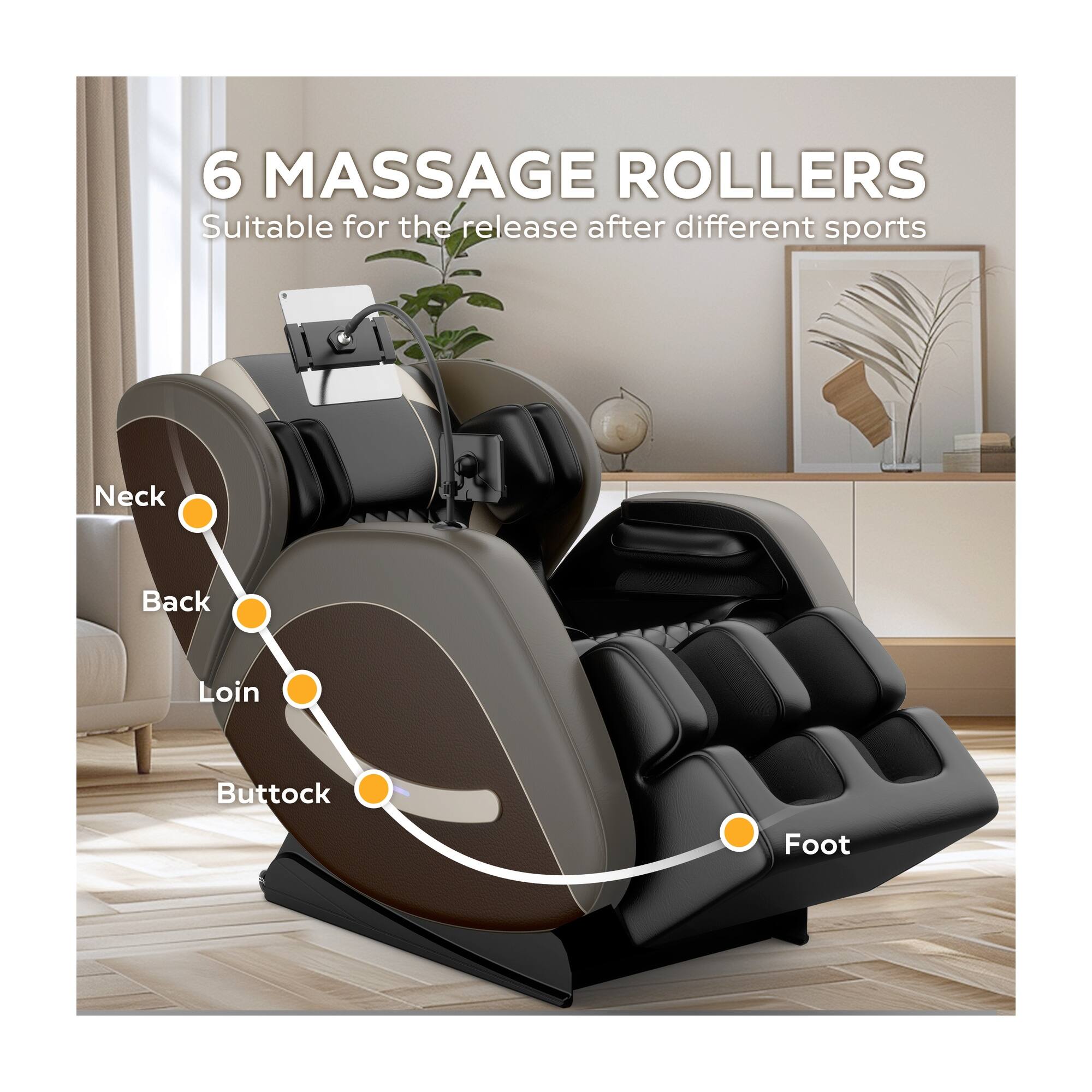 6 MASSAGE ROLLERS  
Suitable for the release after different sports  
Neck  
Back  
Loin  
Buttock  
Foot