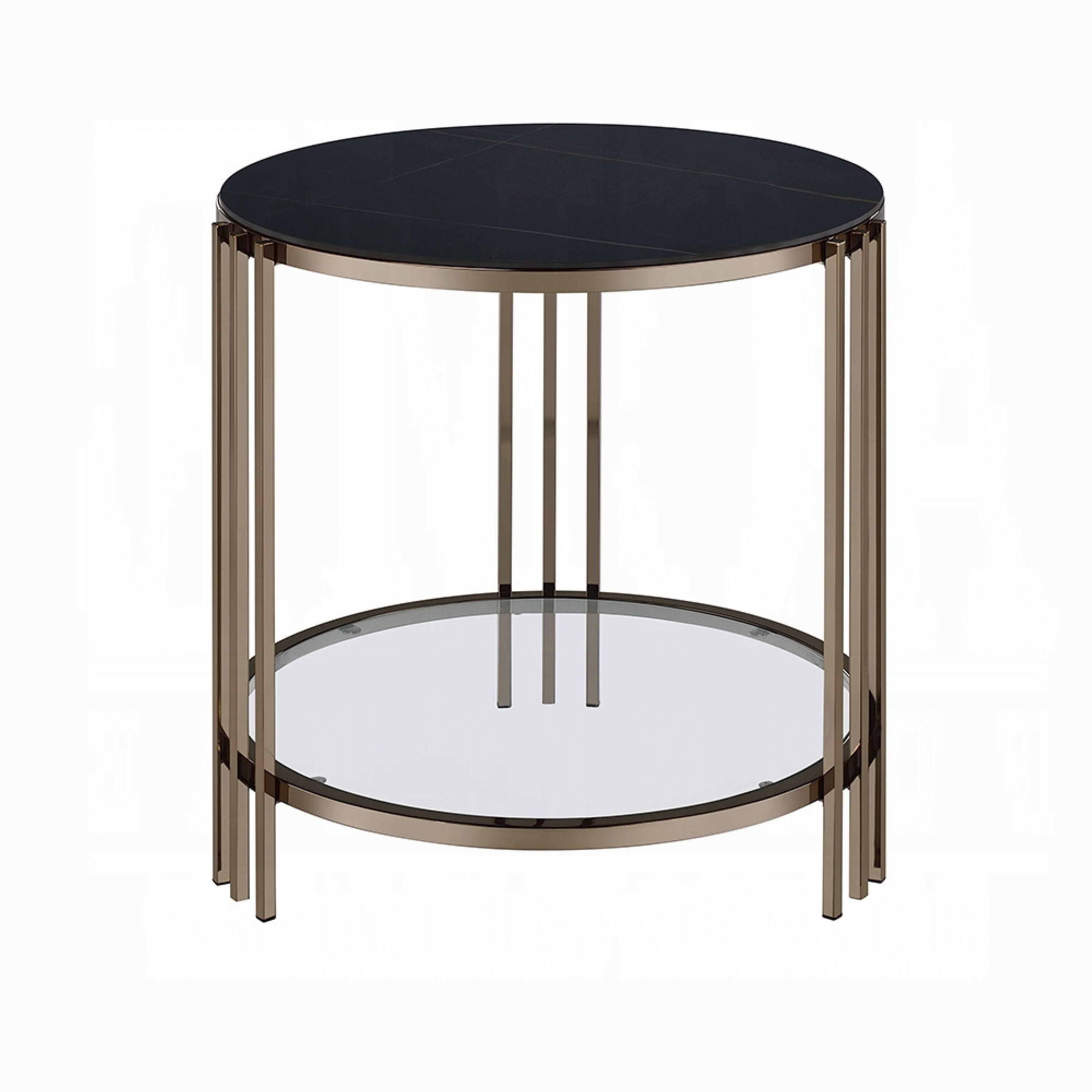 Alt View 2. Manhattan Lane - Abio Side End Table, 23 Inch, Round Sintered Stone Top - Black, Champagne, Clear.