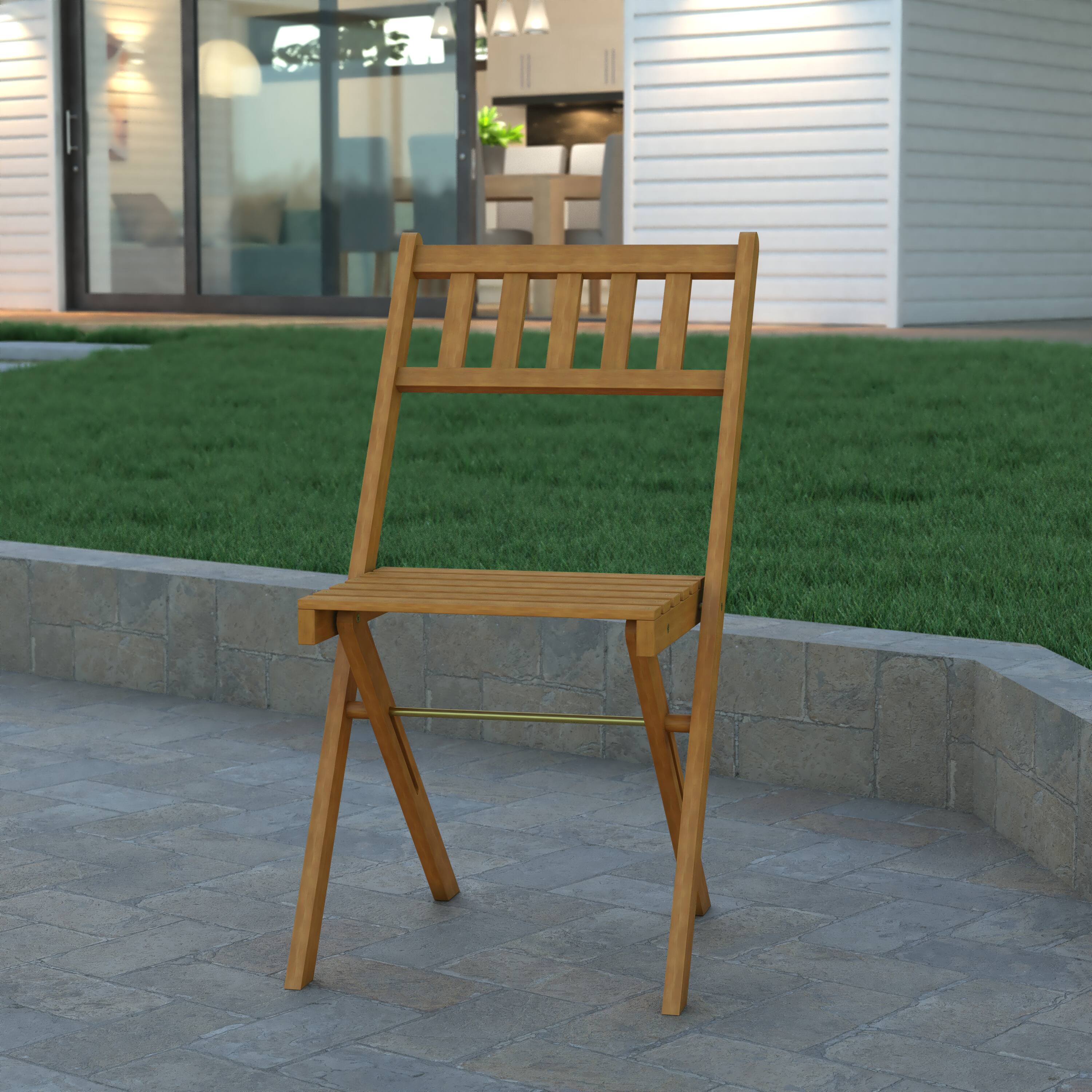 Alt View 5. Emma + Oliver - Kass All Natural Weather Resistant Acacia Wood Folding Patio Bistro Chairs with Protective Teak Oil Layer - Natural.