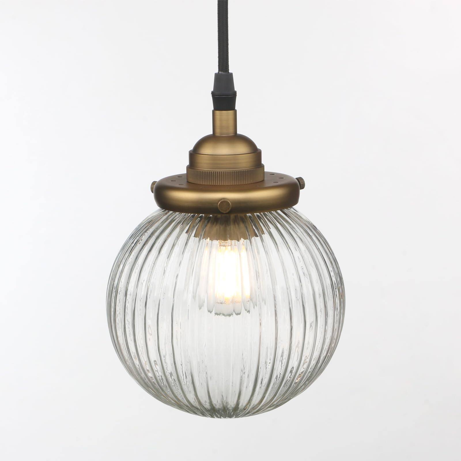 Front. TECH SAFARI - Vintage Kitchen Hanging Pendant Light Fixture Single HardwiIndoor Vanity Luxury Retro TextuStriped Round Gl - Antique.