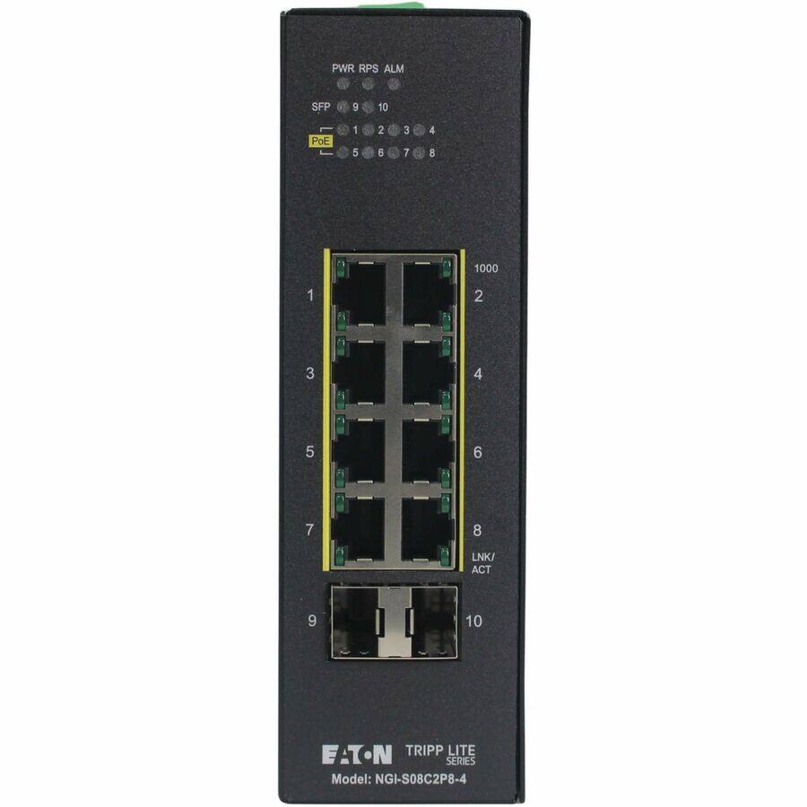 PWR RPS ALM SFP S 10 PoE 5 2 6 3 7 4 B 1000 1 2 3 4 - 5 1 6 7 8 LNK/ ACT 9 10 EAT-N TRIPP LITE SERIES Model: NGI-S08C2P8-4