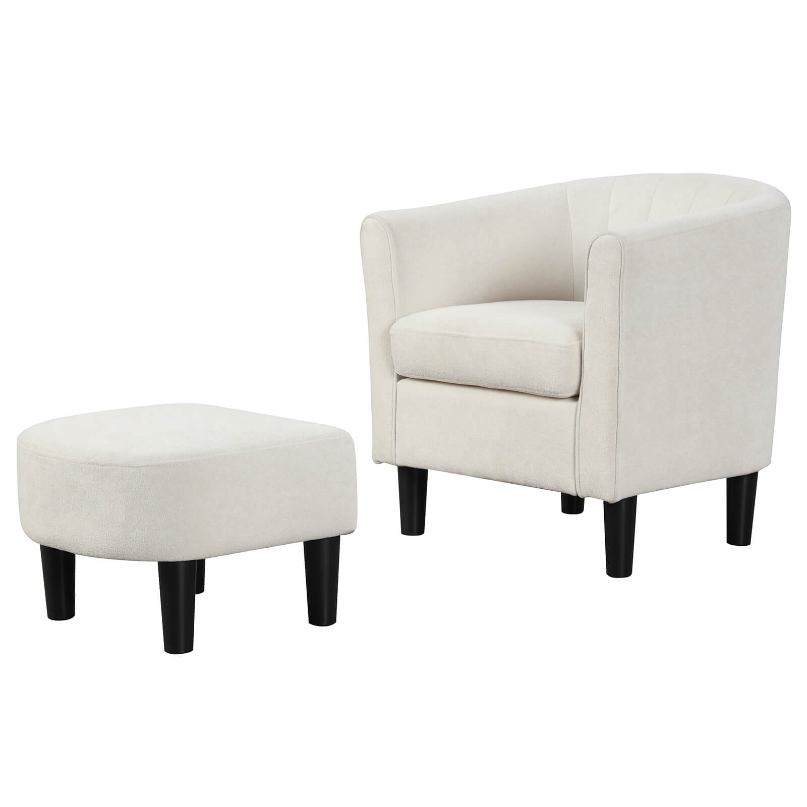 Front. Costway - Barrel Curved Backrest Chair with Ottoman Footrest, Armrests, and Removable Seat Cushion - Beige.