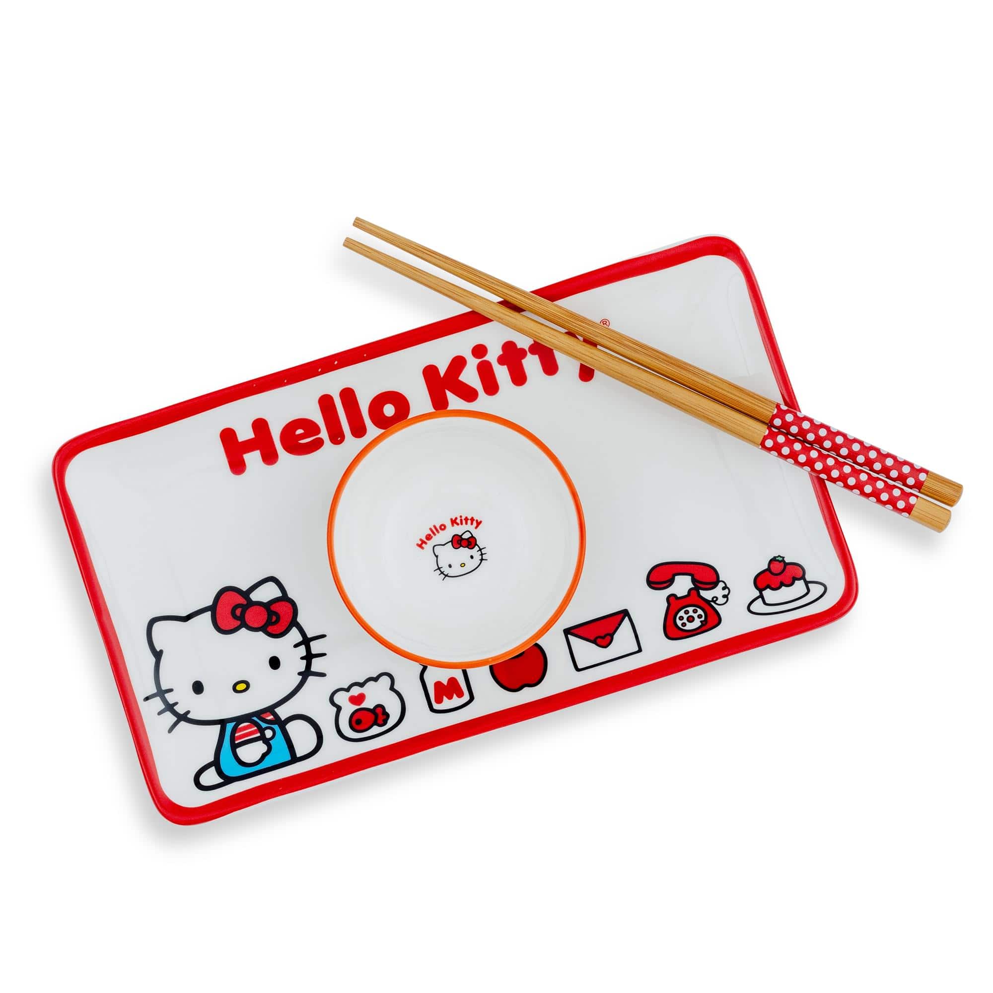 Silver Buffalo - Sanrio Hello Kitty Icons 3-Piece Sushi Set With Sauce Bowl and Chopsticks - White price history on PriceWatchPro