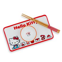Silver Buffalo - Sanrio Hello Kitty Icons 3-Piece Sushi Set With Sauce Bowl and Chopsticks - White