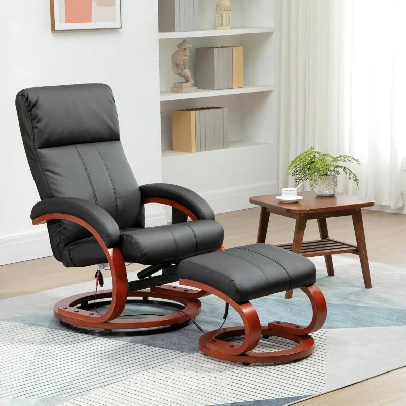 Back. Hivvago - Adjustable Faux Leather Electric Remote Massage Recliner Chair w/ Ottoman - Black.