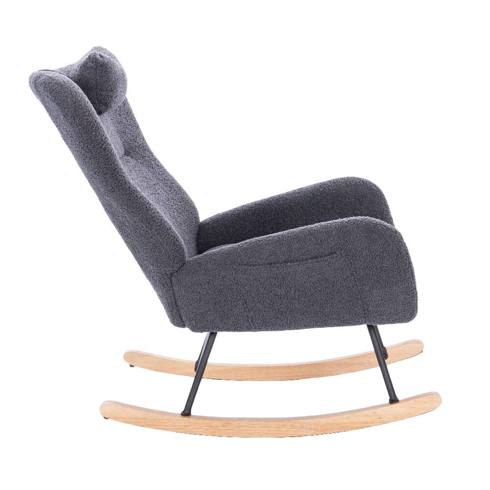 Alt View 2. Loheer - Loheer Dark Grey Teddy Upholstered Nursery Rocking Chair Ergonomic Rocker for Living Room - Dark Grey.