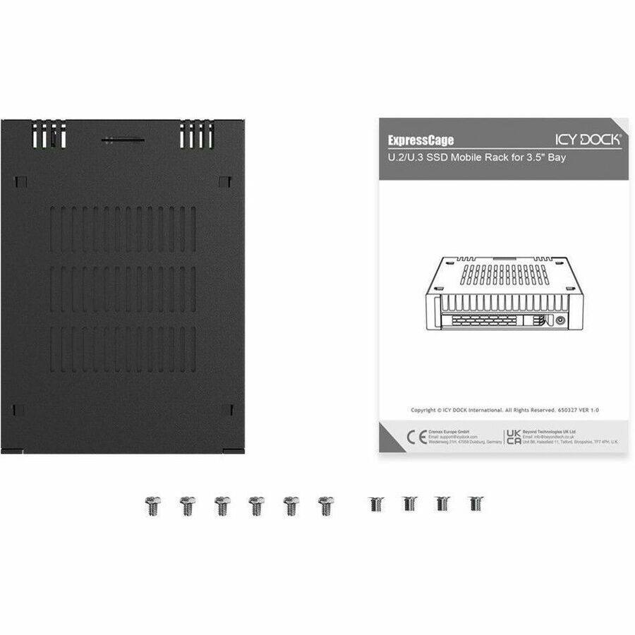 ExpressCage ICY DOCK U.2/U.3 SSD Mobile Rack for 3.5" Bay  
Copyright © ICY DOCK International All Rights Reserved 650327 VER 1.0  
- Trpa Gran E emna nebs UK  
- Tachnologica UN LM CA natue am