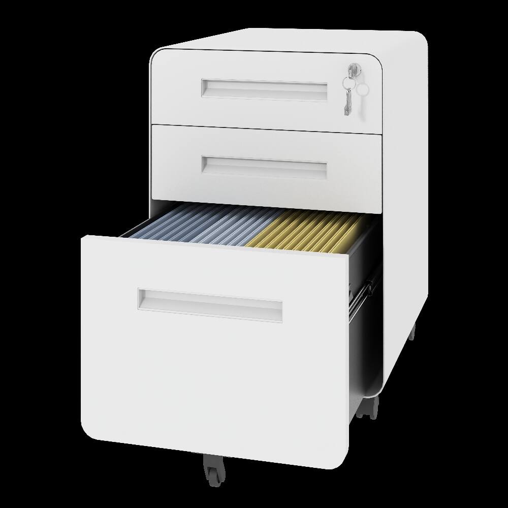 Back. Loheer - Loheer 3-Drawer Mobile File Cabinet Metal Storage Cabinet White.