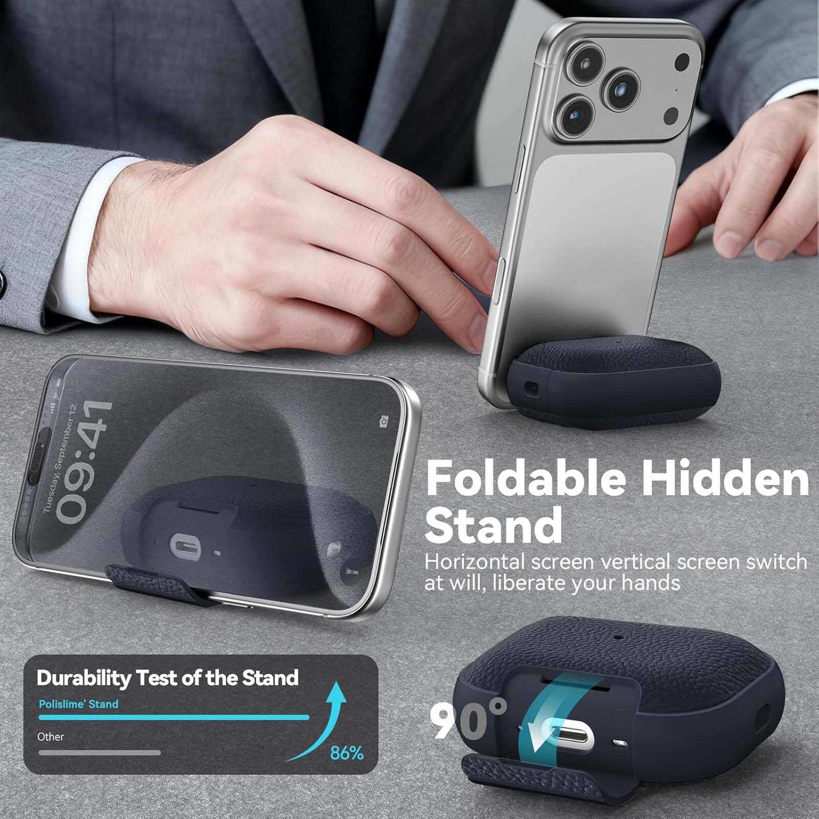 12 09:41 September Tuesday

Foldable Hidden Stand  
Horizontal screen vertical screen switch at will, liberate your hands

Durability Test of the Stand  
Polislime Stand  
Other  
86%

90°