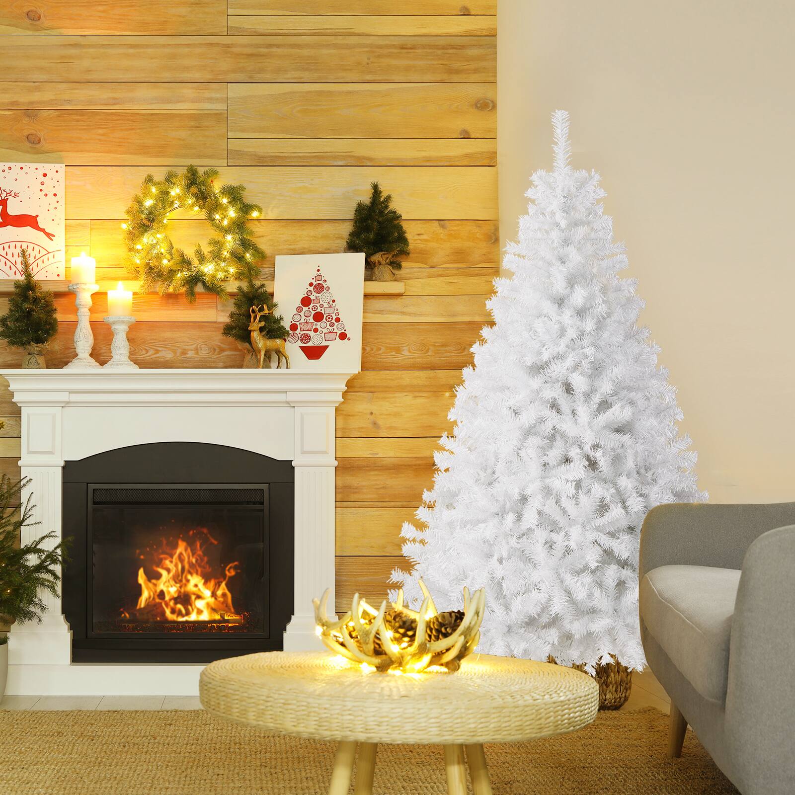 Alt View 3. Gymax - Gymax 6ft White Christmas Tree Classic Pine Tree PVC Material Thicken Tips(White) - White.