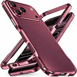 Dteck - Metal Bumper Case for iPhone 18 Pro Max, Slim Backless Alloy Frame Cover with Screws - Burgundy