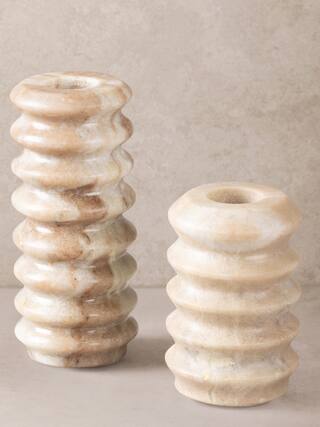 Front. GAURI KOHLI - Tracey Candle Holders - Shades of brown and beige.