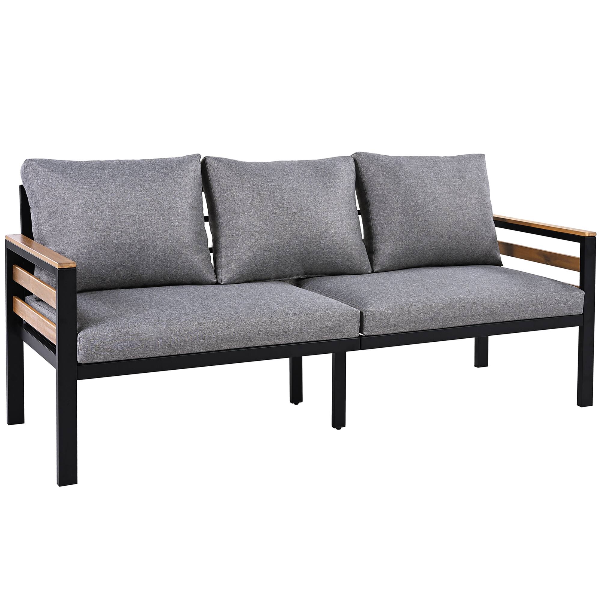 Alt View 4. Whisen - 4-Piece Outdoor Patio Furniture Set, 5-Seater Conversation Set with Acacia Wood Armrests and Coffee Table - Gray.