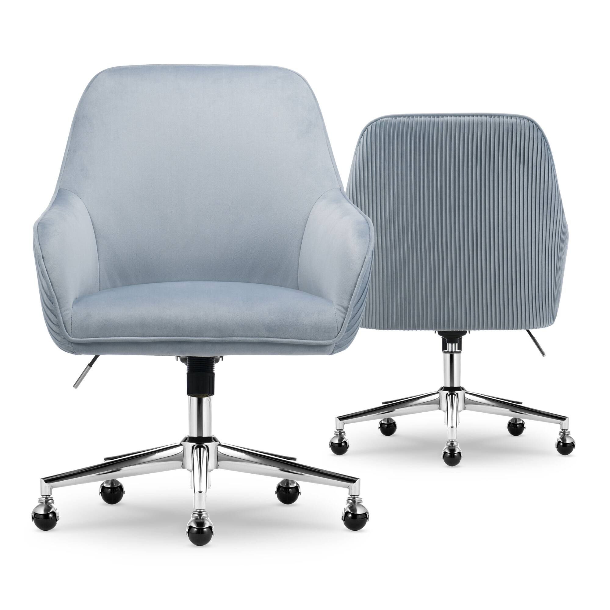 Alt View 21. Serta - Chloe Soft Velvet Modern Home Office Chair - Ash Blue - Silver Chrome Base.
