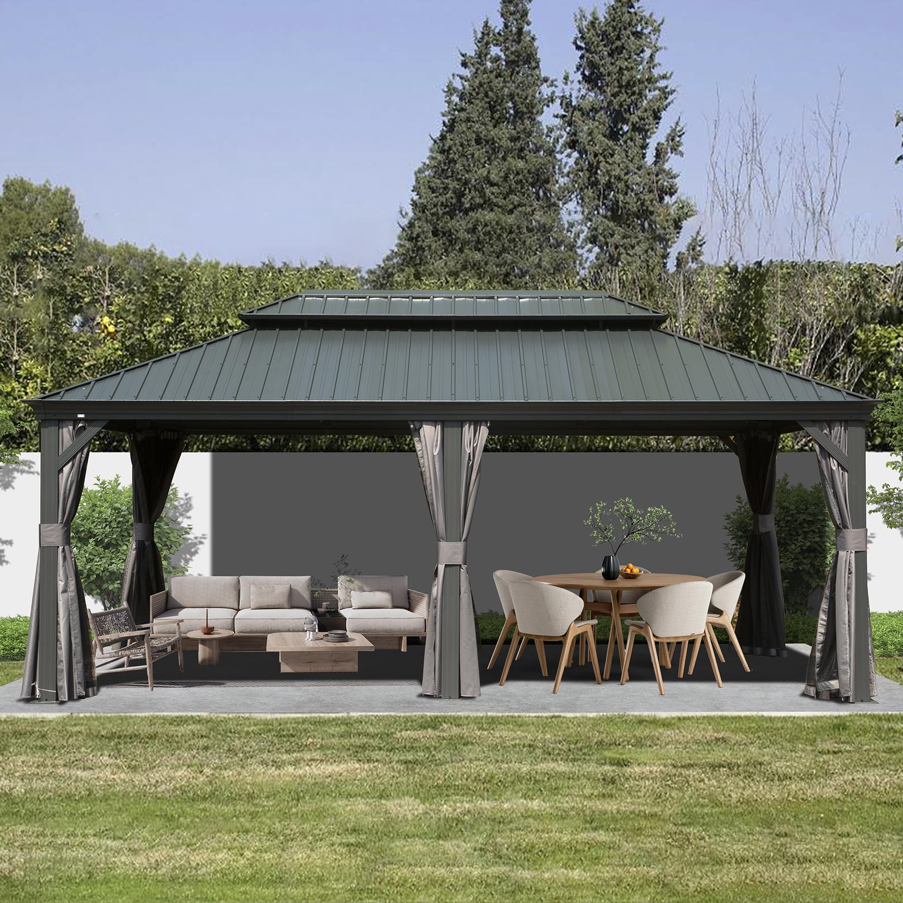 Alt View 1. Loheer - Loheer Hardtop Gazebo 12x18 Outdoor Patio Gazebo with Galvanized Steel Double Roof, Aluminum Frame, Curtains.