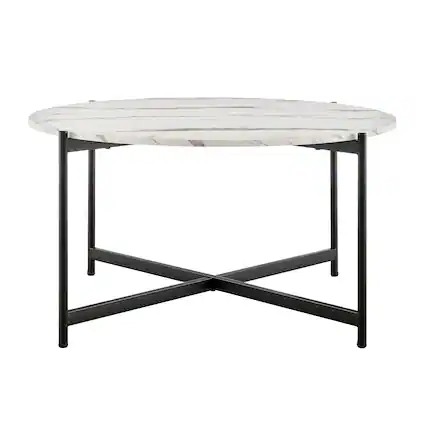 Front. Danya B - Round Marble Finish Veneer Large Coffee Table - White Marble - White, Black.