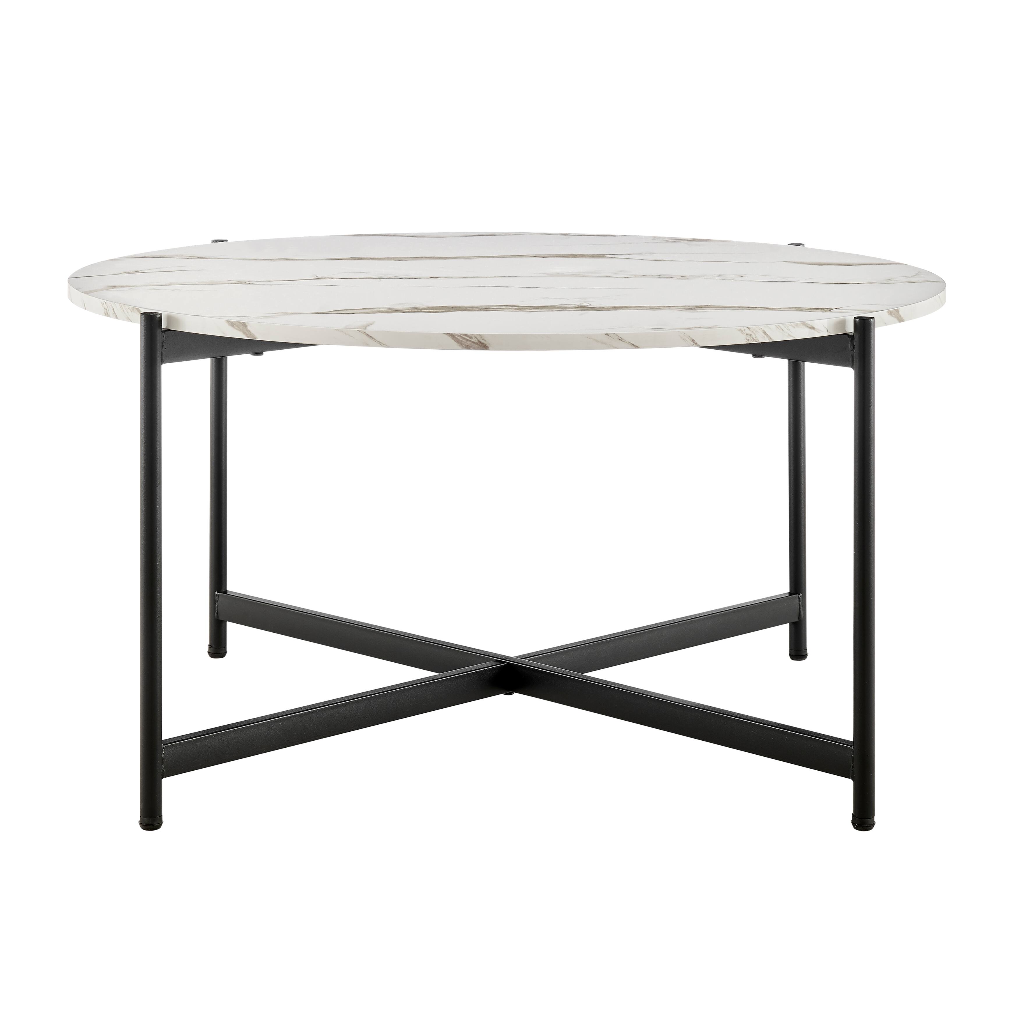 Front. Danya B - Round Marble Finish Veneer Large Coffee Table - White Marble - White, Black.