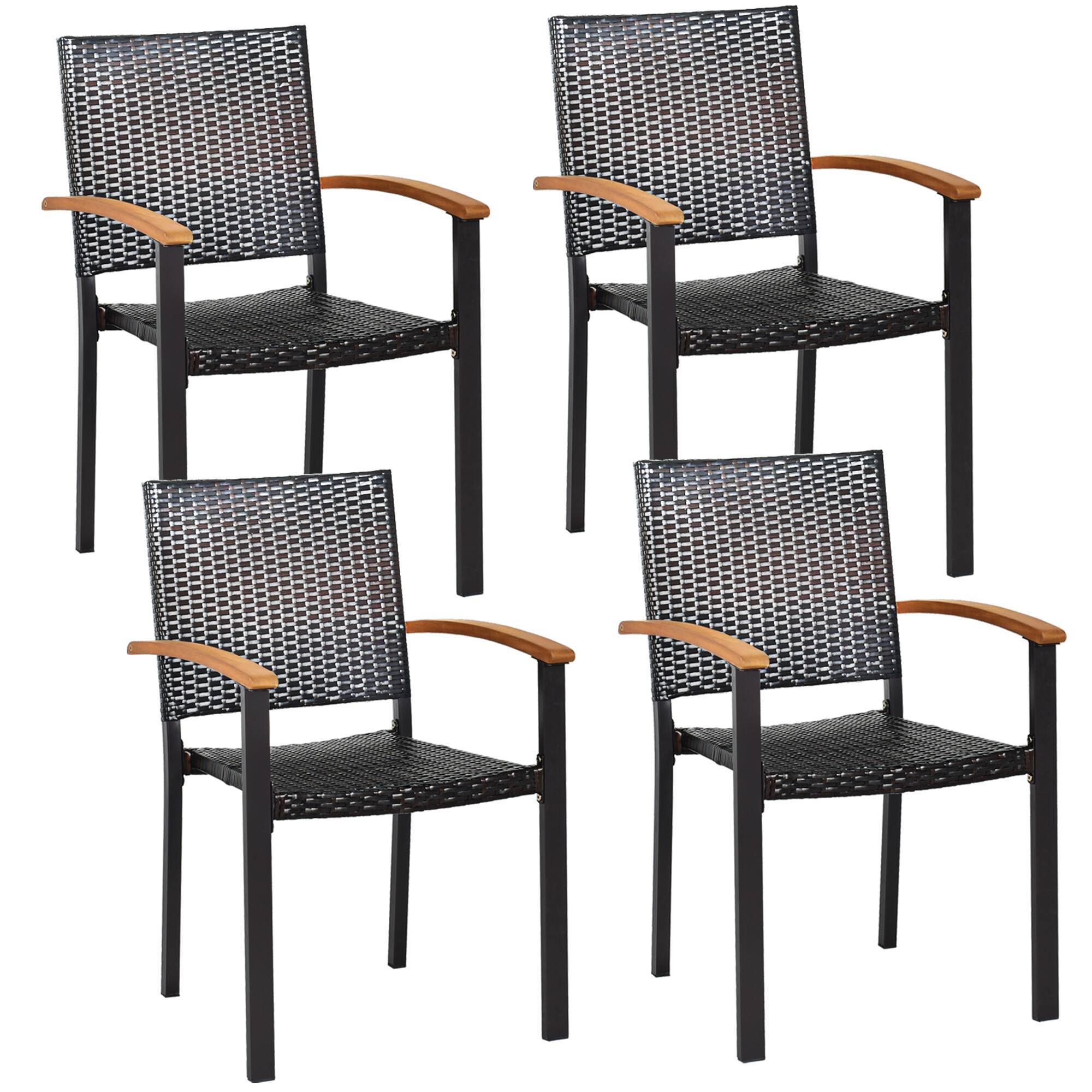 Gymax - 4PCS Stackable Patio Wicker Dining Chair Rattan Armchair Outdoor Yard - as pic