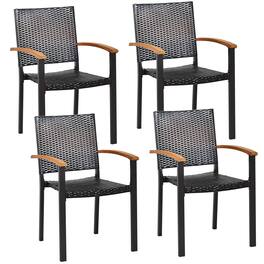 Gymax - 4PCS Stackable Patio Wicker Dining Chair Rattan Armchair Outdoor Yard - as pic
