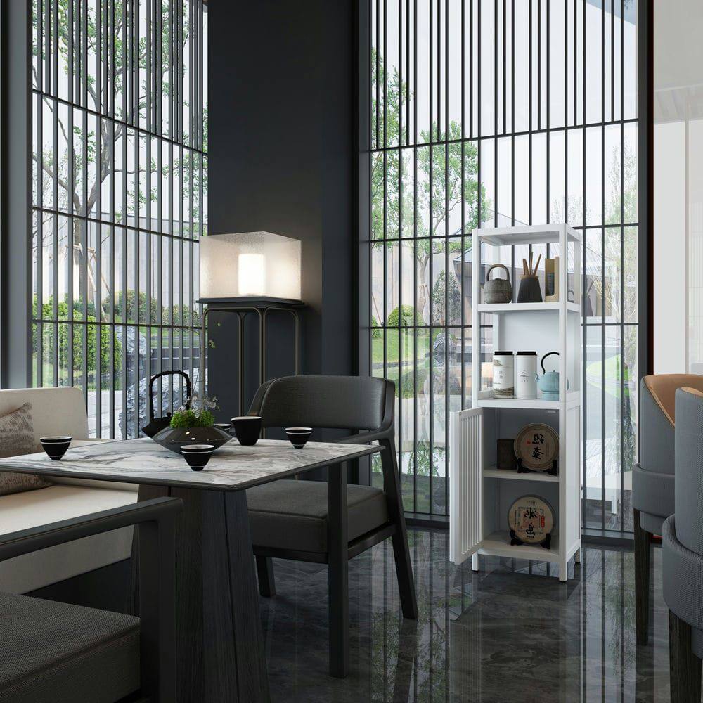 Alt View 9. Kadyn - A 52-foot-tall White linen tower bamboo storage cabinet, Suitable for main living spaces - White.