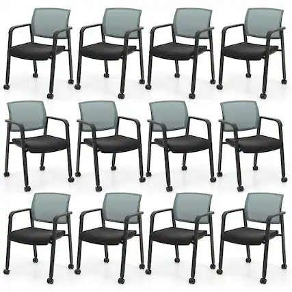 Front. Gymax - Gymax 12 PCSC Conference Chairs Stackable Office Guest Mesh Chair Waiting Room Wheels - Gray.