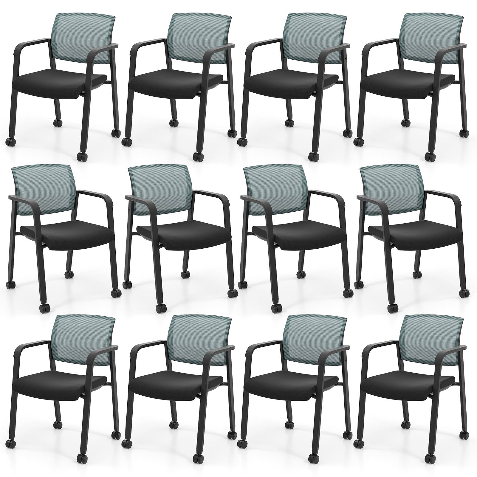 Front. Gymax - Gymax 12 PCSC Conference Chairs Stackable Office Guest Mesh Chair Waiting Room Wheels - Gray.