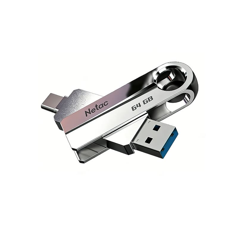 Netac - US16 64GB USB 3.2 Dual Interface Flash Drive, USB-A & USB-C, 150MB/s Read, Metal Body - Silver