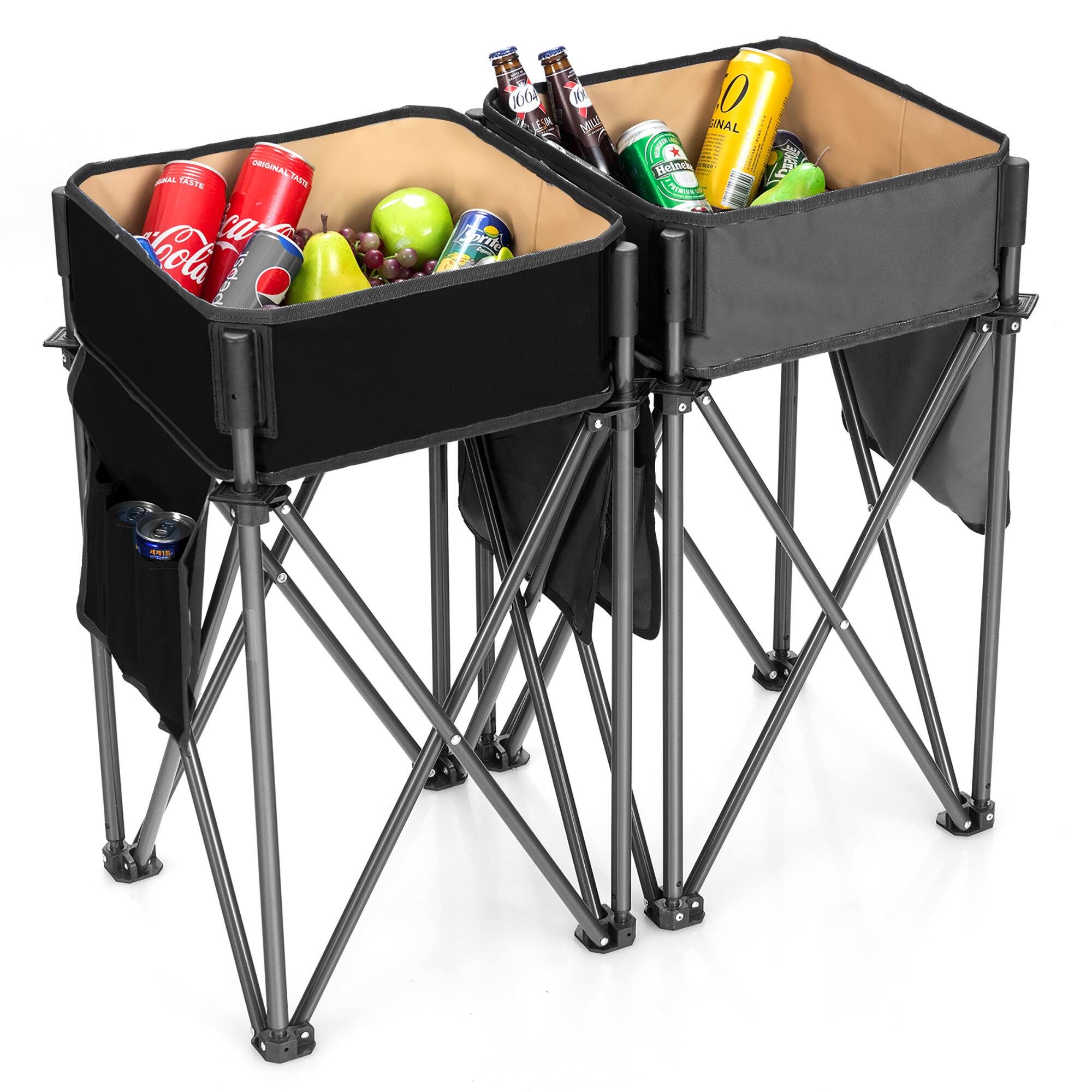 Costway - 2 PCS Folding Camping Tables w/ Large Capacity Storage Sink for Picnic - Black/Grey